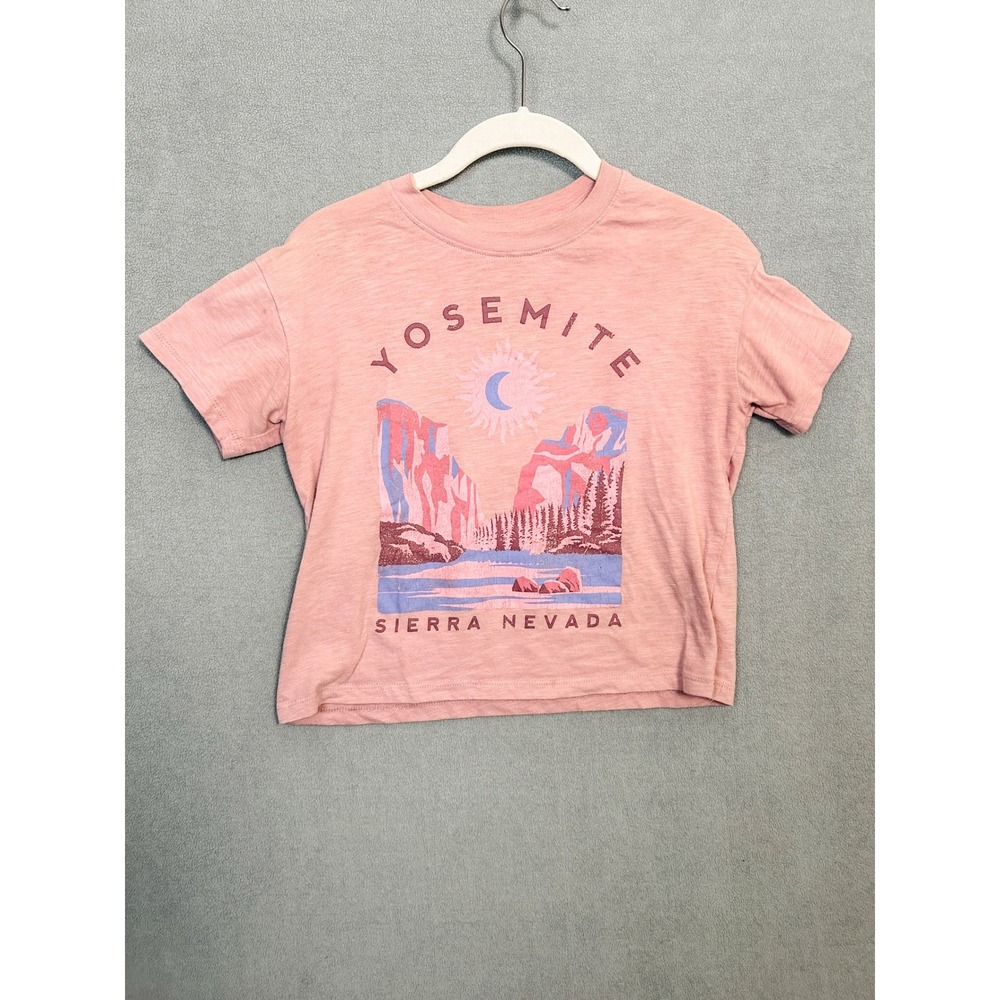 SO Yosemite Sierra Nevada Graphic Tee Pink Slub Knit Kids Large 10/12